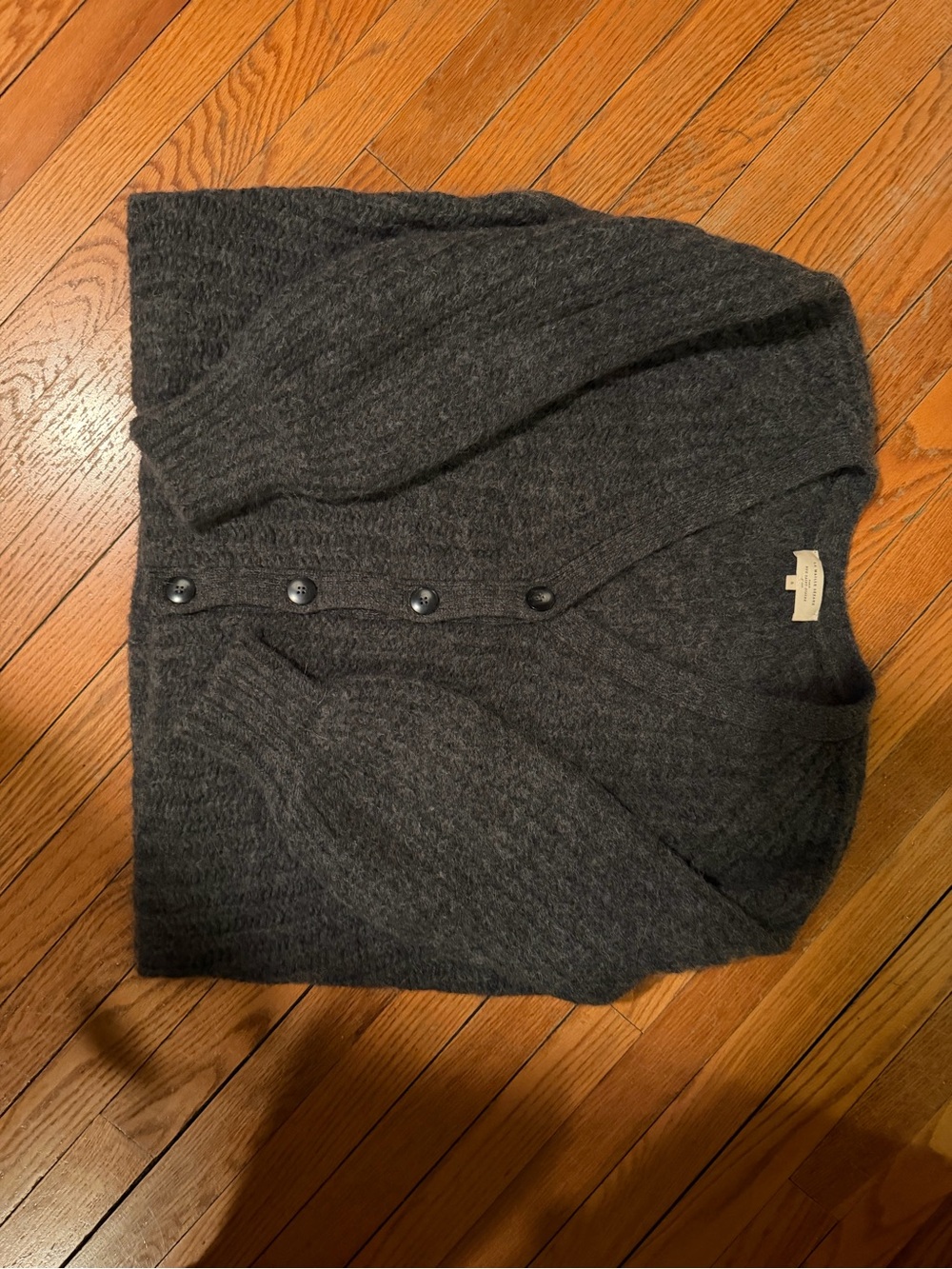 Sezane Charcoal Textured Button-Front cardigan - Picture 7 of 8